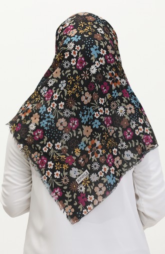 Çiçek Desenli Soft Eşarp 13238-03 Eflatun Mavi