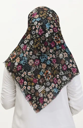 Çiçek Desenli Soft Eşarp 13238-03 Eflatun Mavi