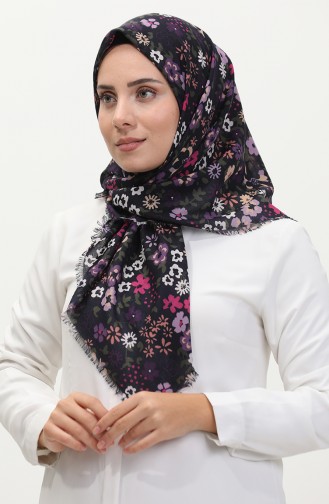 إيشارب سوفت بنقش أزهار  13238-17 أسود بنفسجي فاتح 13238-17
