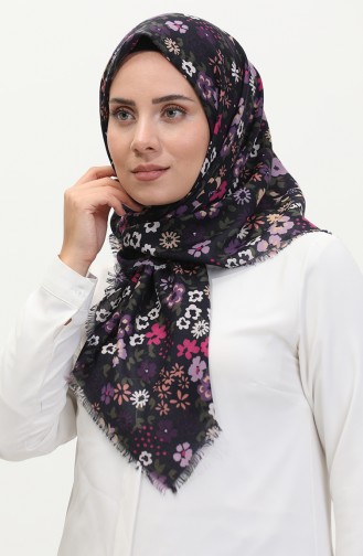 إيشارب سوفت بنقش أزهار  13238-17 أسود بنفسجي فاتح 13238-17