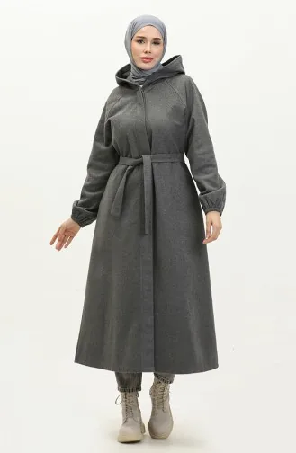 Langes Genähtes Cape Mit Kapuze 3198-02 Grau 3198-02