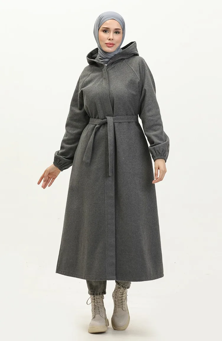 Langes Genähtes Cape Mit Kapuze 3198-02 Grau 3198-02