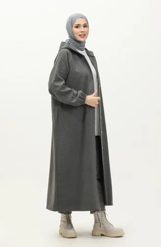 Langes Genähtes Cape Mit Kapuze 3198-02 Grau 3198-02