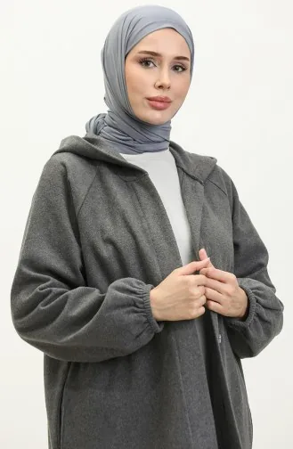 Langes Genähtes Cape Mit Kapuze 3198-02 Grau 3198-02