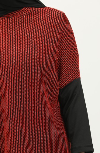 Ensemble Deux Pièces Blouse Jupe à Motifs 0143-01 Rouge 0143-01