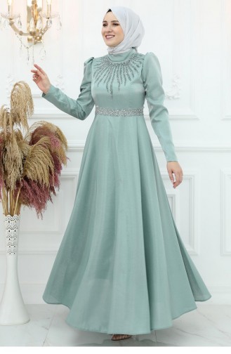 Amine Hüma Beren Satin Abendkleid Grün 2978