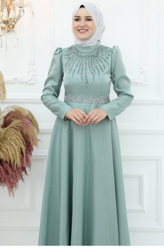 Amine Hüma Beren Satin Abendkleid Grün 2978