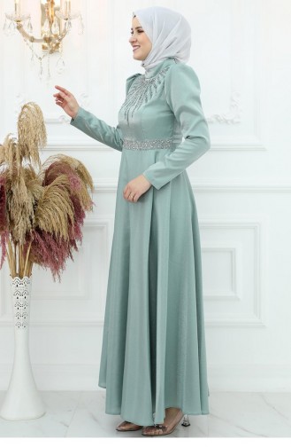 Amine Hüma Beren Satin Abendkleid Grün 2978