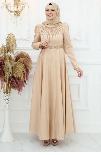 Amine Hüma Beren Satin Evening Dress Gold 2980