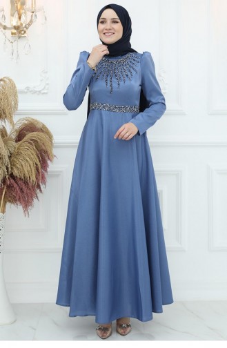 Amine Hüma Beren Robe De Soirée En Satin Indigo 2985
