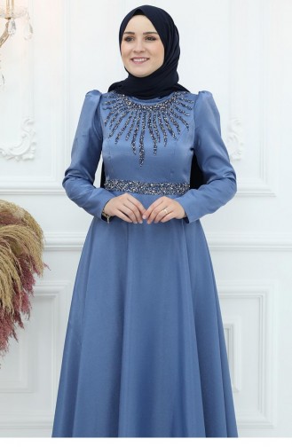 Amine Hüma Beren Robe De Soirée En Satin Indigo 2985
