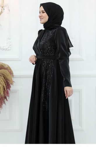 Amine Hüma Armağan Satin Evening Dress Black 2988