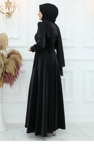 Amine Hüma Armağan Satin Abendkleid Schwarz 2988
