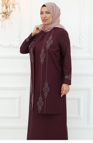 Amine Hüma Sedef Abendkleid Weinrot 3001