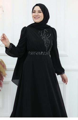 Amine Hüma Derya Chiffon Avondjurk Zwart 3050