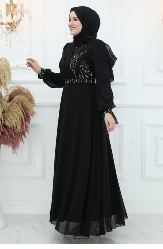 Amine Hüma Derya Chiffon Avondjurk Zwart 3050