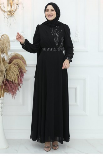Amine Hüma Derya Chiffon Avondjurk Zwart 3050