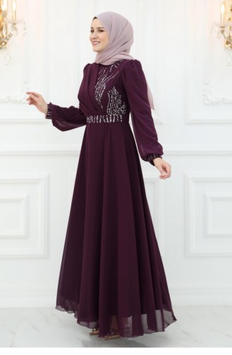 Amine Hüma Derya Chiffon Abendkleid Pflaume 3052