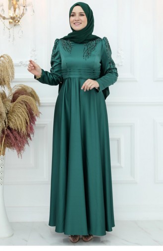 أمين هوما زيرين فستان سهرة ستان زمردي 3056