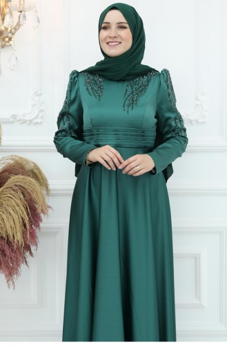أمين هوما زيرين فستان سهرة ستان زمردي 3056