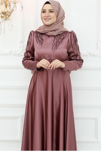 Amine Hüma Zeren Robe De Soirée En Satin Dusty Rose 3057