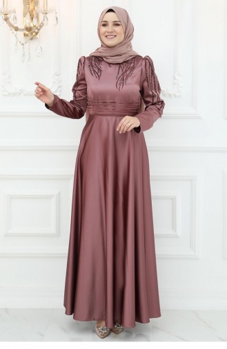 Amine Hüma Zeren Robe De Soirée En Satin Dusty Rose 3057