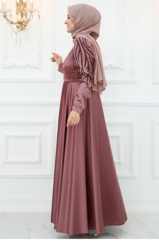 Amine Hüma Zeren Satin Evening Dress Dusty Rose 3057