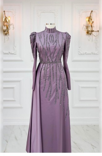 Amine Hüma Firuze Satin Evening Dress Lavender 3102