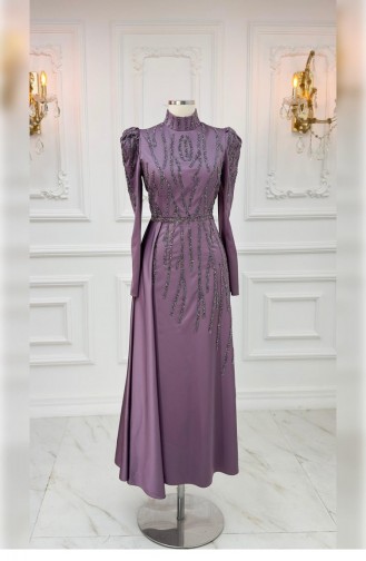 Amine Hüma Firuze Satin Evening Dress Lavender 3102