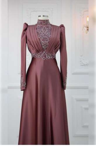 Robe De Soirée En Satin Amine Hüma Duru Dusty Rose 3116