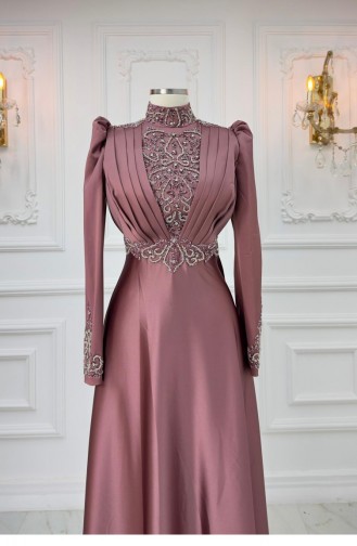 Robe De Soirée En Satin Amine Hüma Duru Dusty Rose 3116