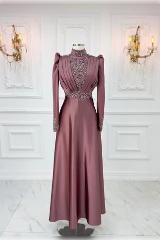 Robe De Soirée En Satin Amine Hüma Duru Dusty Rose 3116