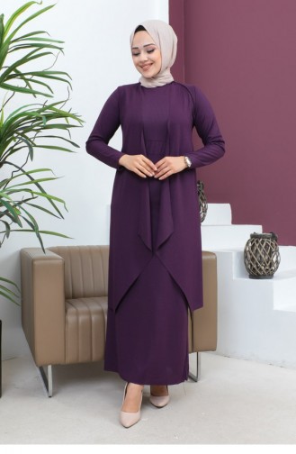 Asymmetrischer Hijab-Anzug Lila 0062MP.MOR