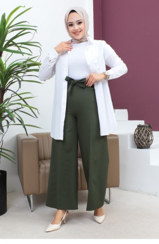 Broek Met Wijde Pijpen Kaki En Tailleband 0658GLN.HAK