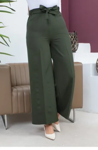 Taillengebundene Hose Mit Weitem Bein Khaki 0658GLN.HAK
