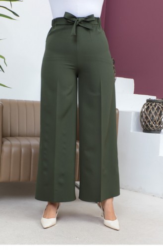 Broek Met Wijde Pijpen Kaki En Tailleband 0658GLN.HAK