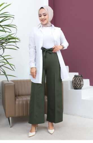 Broek Met Wijde Pijpen Kaki En Tailleband 0658GLN.HAK