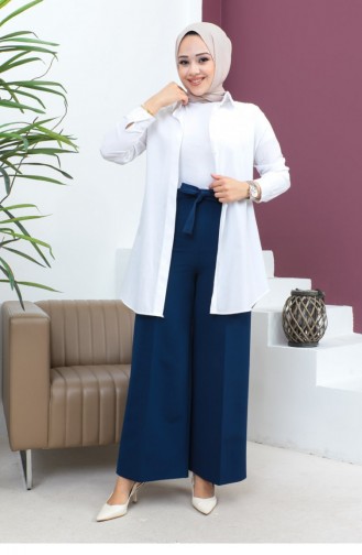 Taillengebundene Hose Mit Weitem Bein Indigo 0658GLN.ING