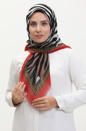 Zebra Patterned Scarf 13235-05 Brick Red Cream 13235-05