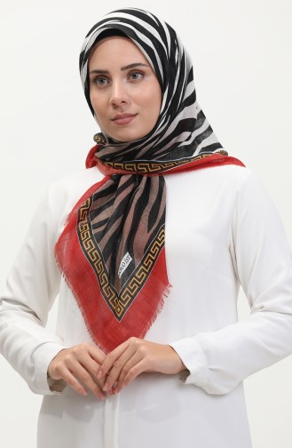 Zebra Patterned Scarf 13235-05 Brick Red Cream 13235-05