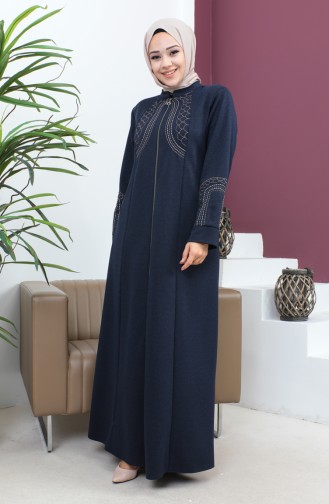 Plus Size Satin Fabric Embroidered Abaya 4258-01 Dark Blue 4258-01
