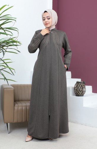 Plus Size Satin Fabric Embroidered Abaya 4258-02 Mink 4258-02