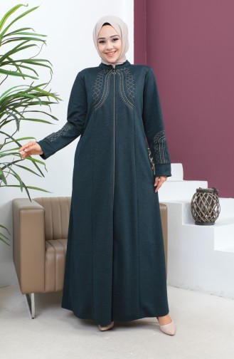 Plus Size Atlas Fabric Embroidered Abaya 4258-03 Oil 4258-03