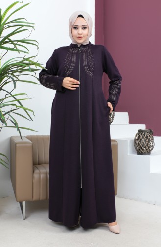 Plus Size Satin Fabric Embroidered Abaya  4258-05 Purple 4258-05