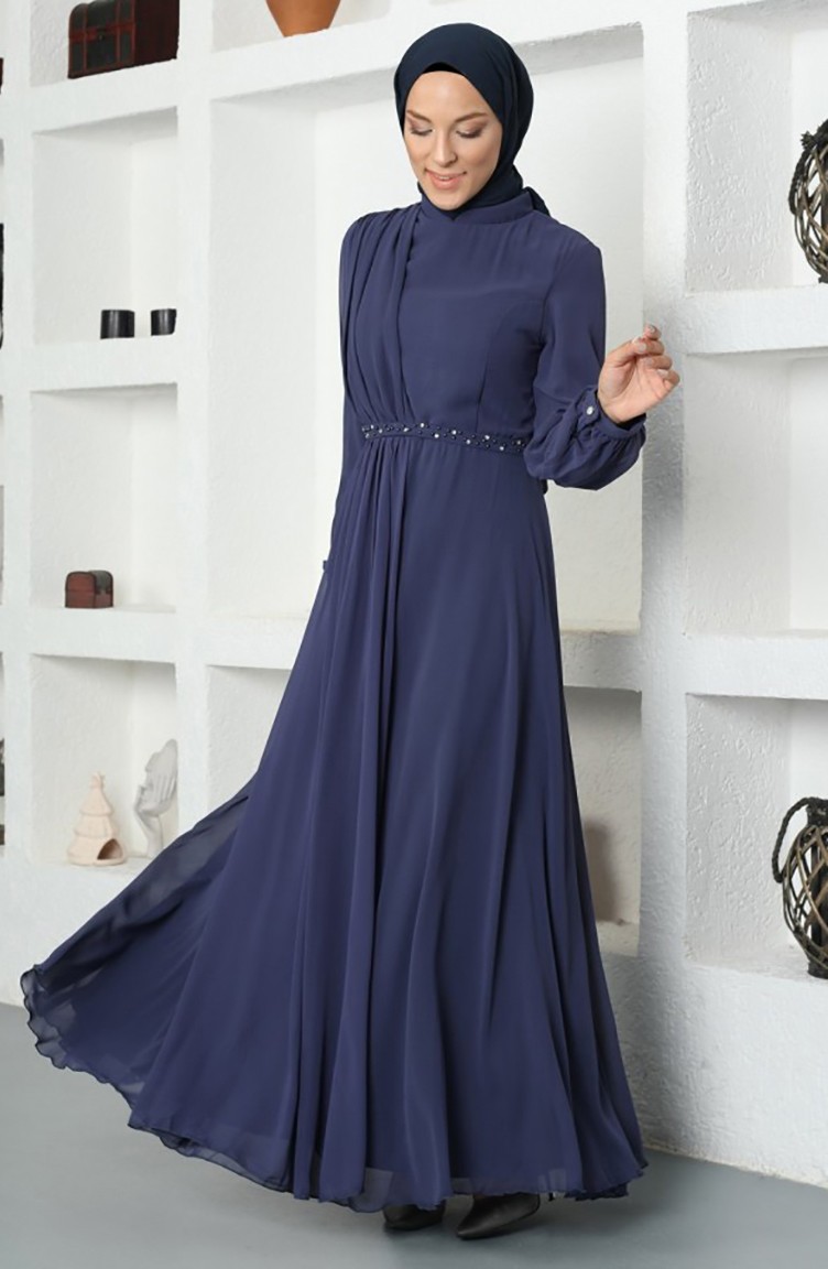 Indigo Hijab Evening Dress 2755 Sefamerve