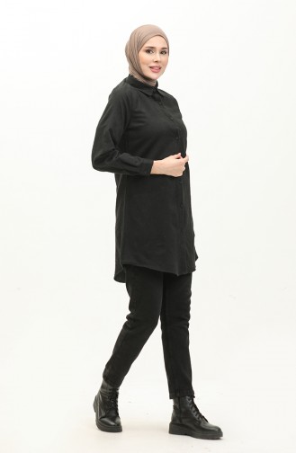 Düğmeli Tunik 5105-06 Siyah