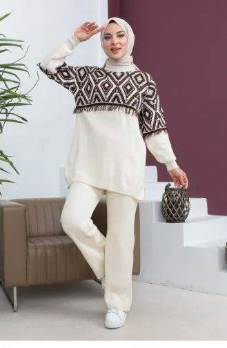 Ensemble Maille Motif Ethnique Ecru 0064MP.EKR