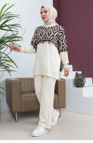 Ensemble Maille Motif Ethnique Ecru 0064MP.EKR