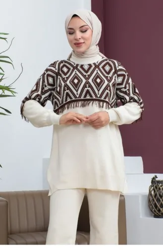 Ensemble Maille Motif Ethnique Ecru 0064MP.EKR