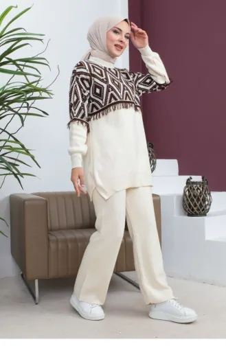 Ensemble Maille Motif Ethnique Ecru 0064MP.EKR